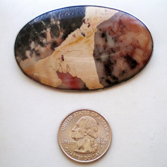 HUGE Vintage Russian Soviet USSR Silver 875 Picture Jasper Brooch Pin 18.2 g.